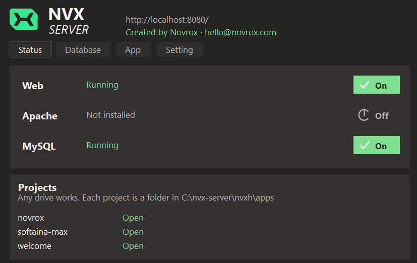 NVX Server V 1.0 desktop interface